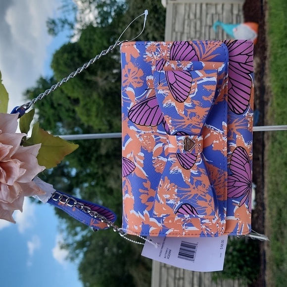 BETSEY JOHNSON ORANGE n PURPLE BUTTERFLY BOW BETSEY JOHNSON CROSSBODY/WALLET - Picture 2 of 8